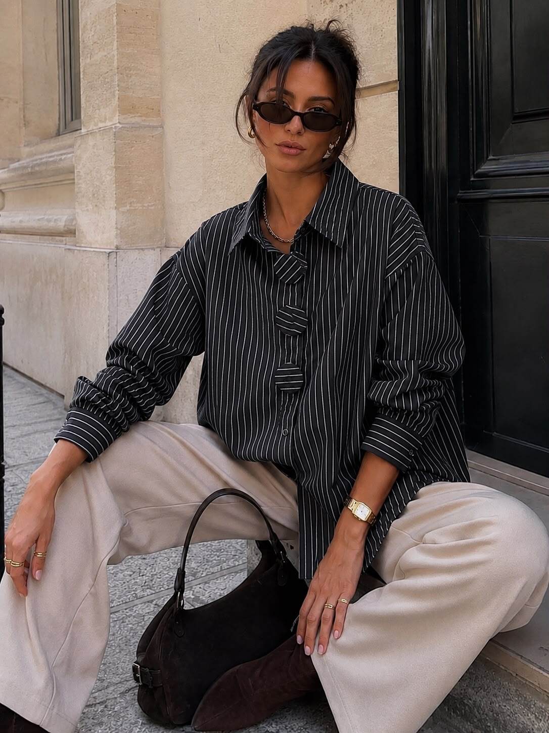 Shirt stripes big buttons black - 3