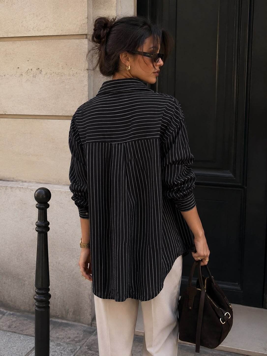 Shirt stripes big buttons black - 2
