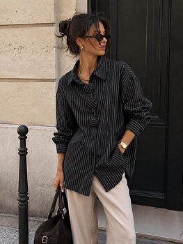 Shirt stripes big buttons black