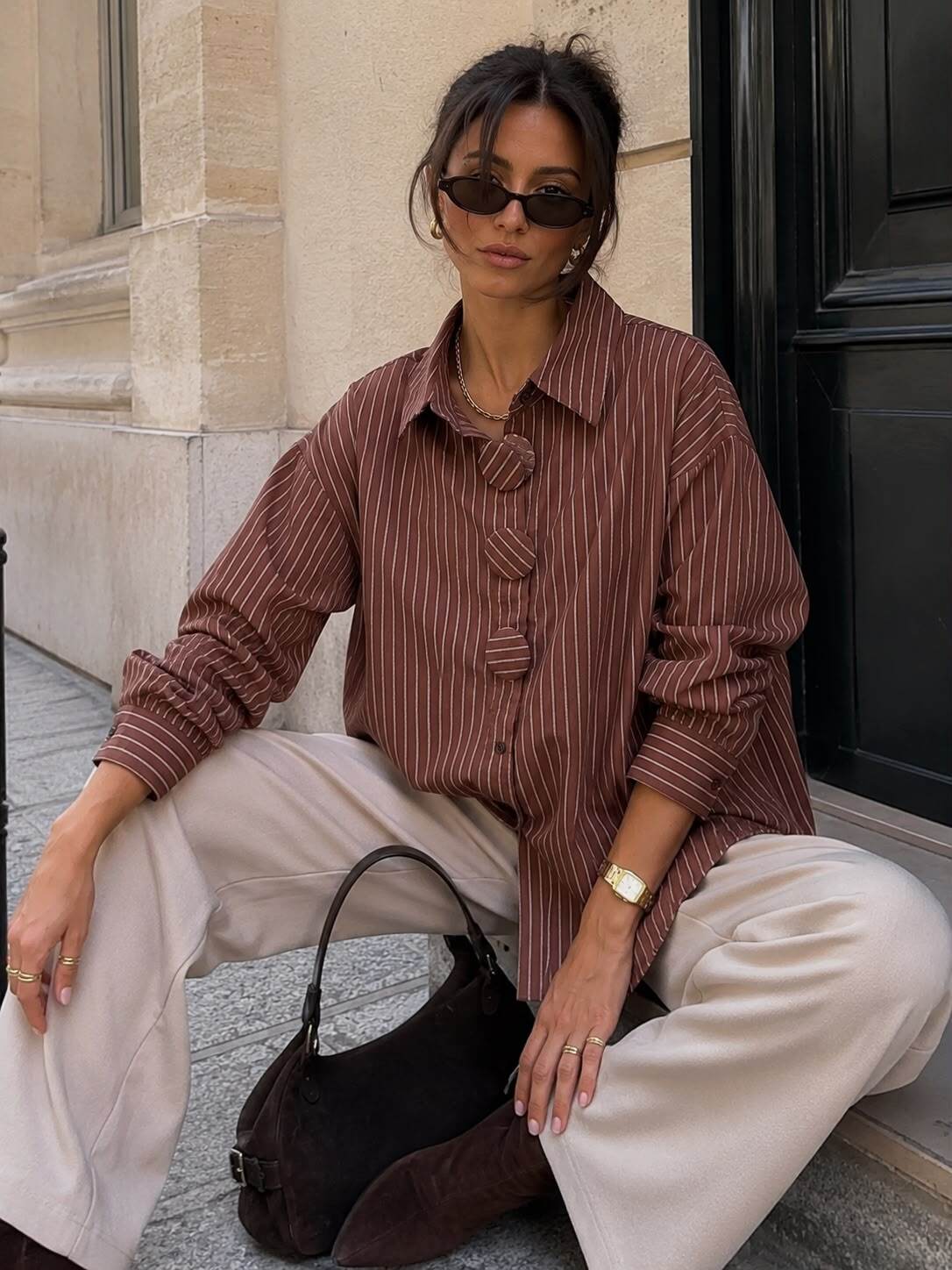 Skjorta stripes big buttons brown - 2