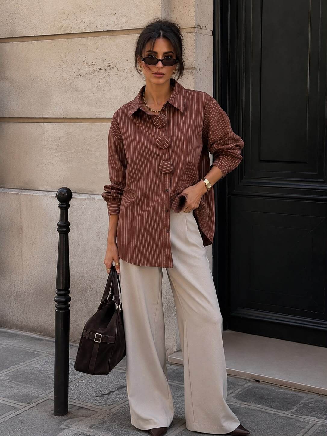 Skjorta stripes big buttons brown - 3