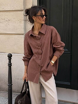 Skjorta stripes big buttons brown