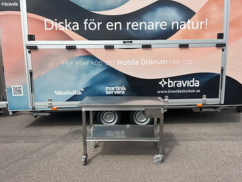 Mobil rostfri bänk med fyra låsbara hjul