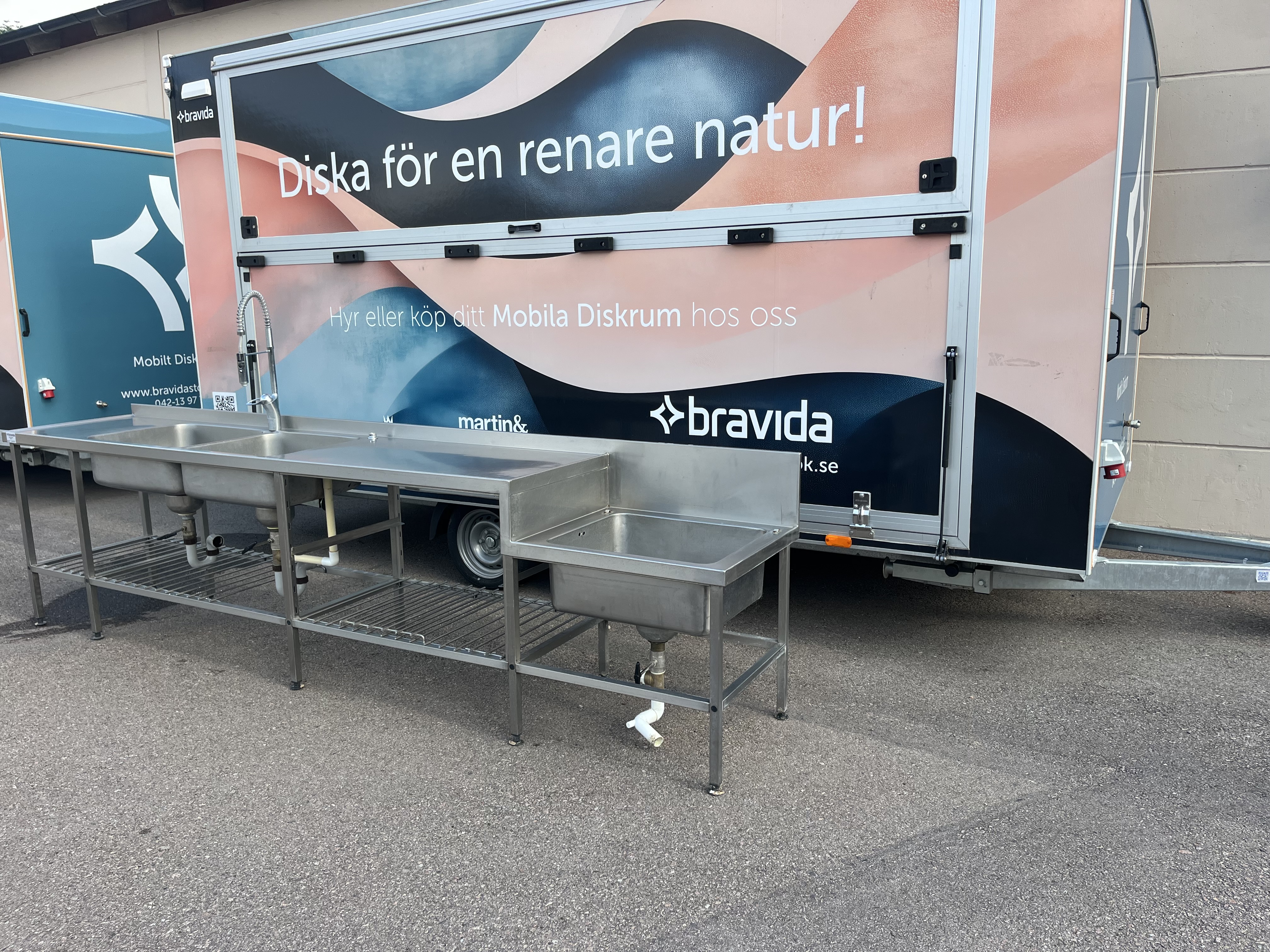 Rostfri bänk med dubbla vaskar - 2