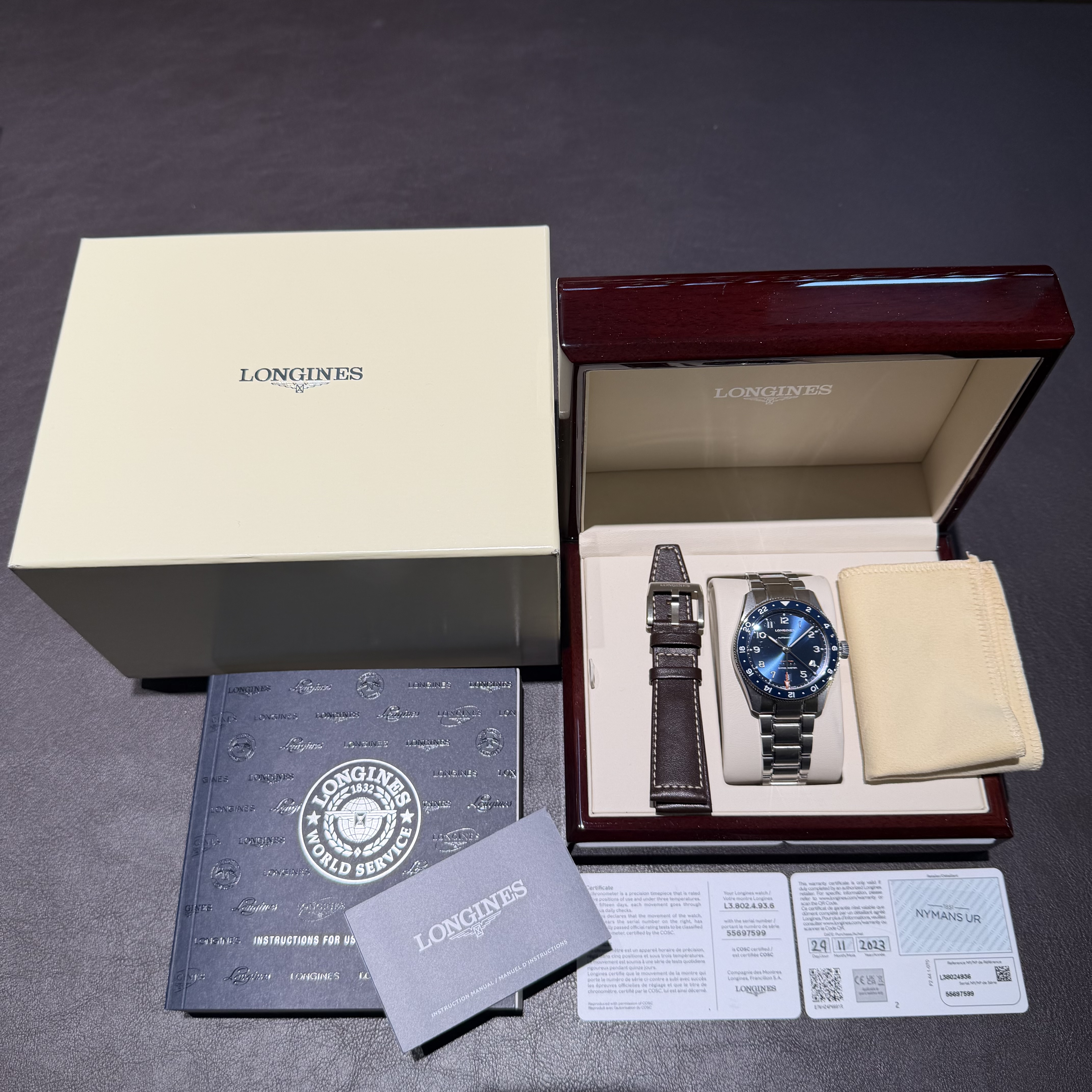 Longines Spirit Zulu Time 39 blå box