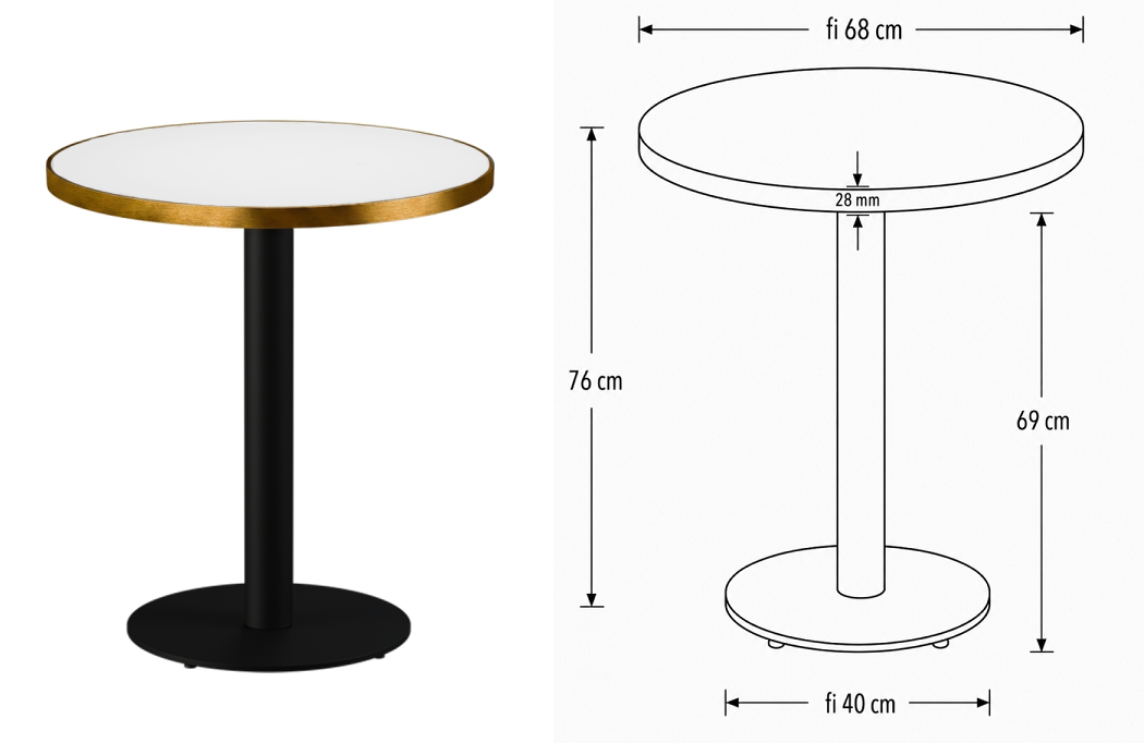 Café- och restaurangbord med laminerad schweizisk krono bordsskiva och borstad guldkant. - 12
