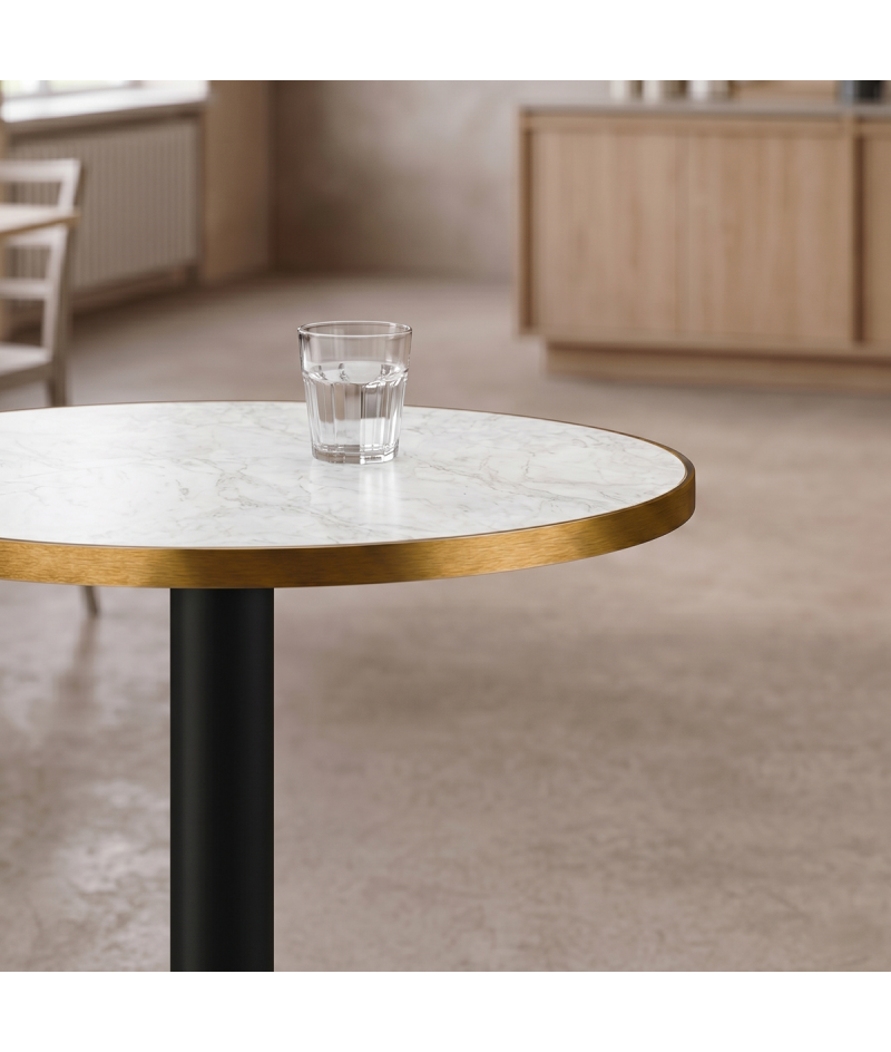 Café- och restaurangbord med laminerad schweizisk krono bordsskiva och borstad guldkant. - 11
