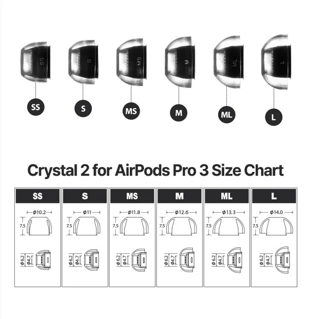 AZLA Crystal 2 for Airpods Pro 3 Mixed Size 1 Par Set - 6