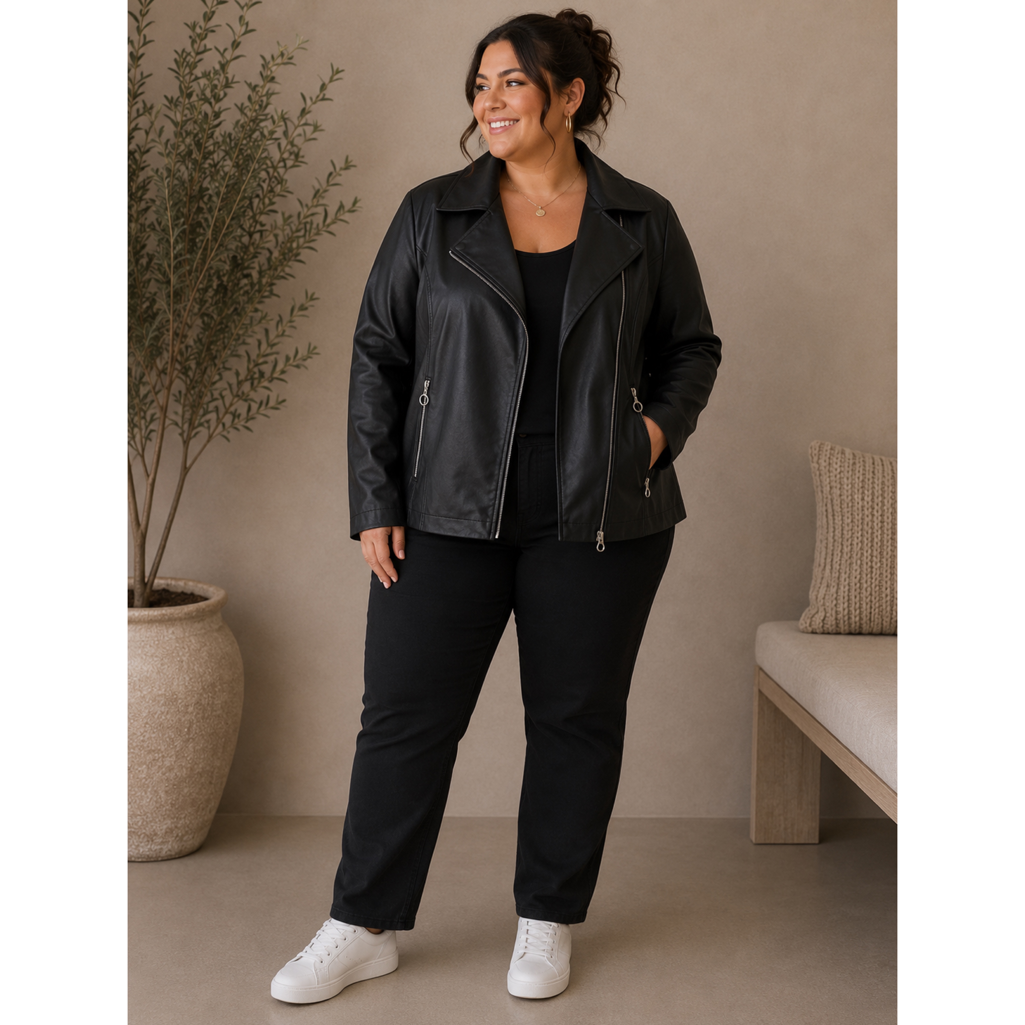 Jacka i läderlook, svart 