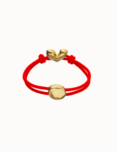 Armband av rött elastiskt snöre med ett hjärta pläterat med 18-karats guld. - 3
