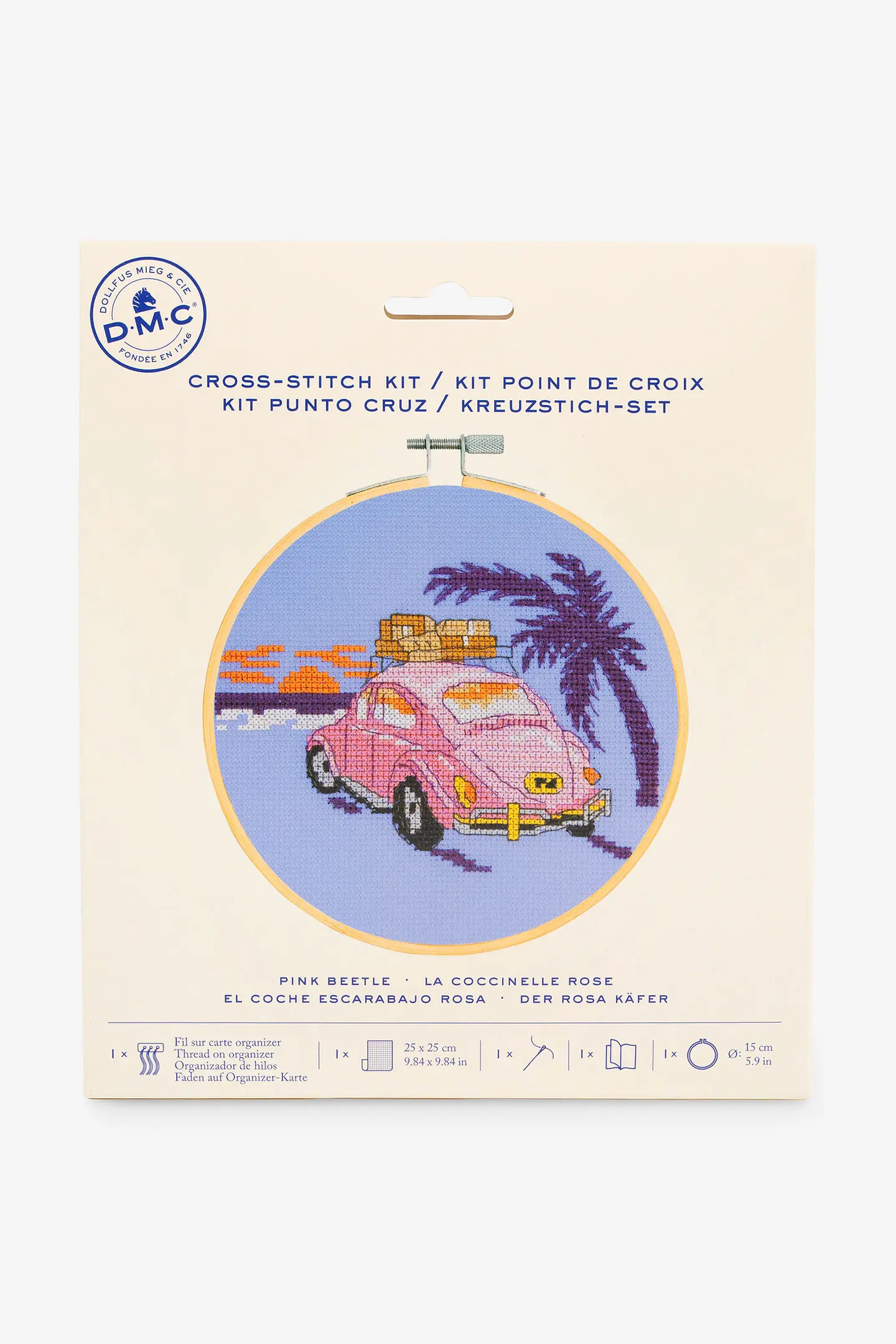 DMC Korsstygnskit Pink Beetle 15 x 10,7 cm - Aida 5,5/14 ct - 2