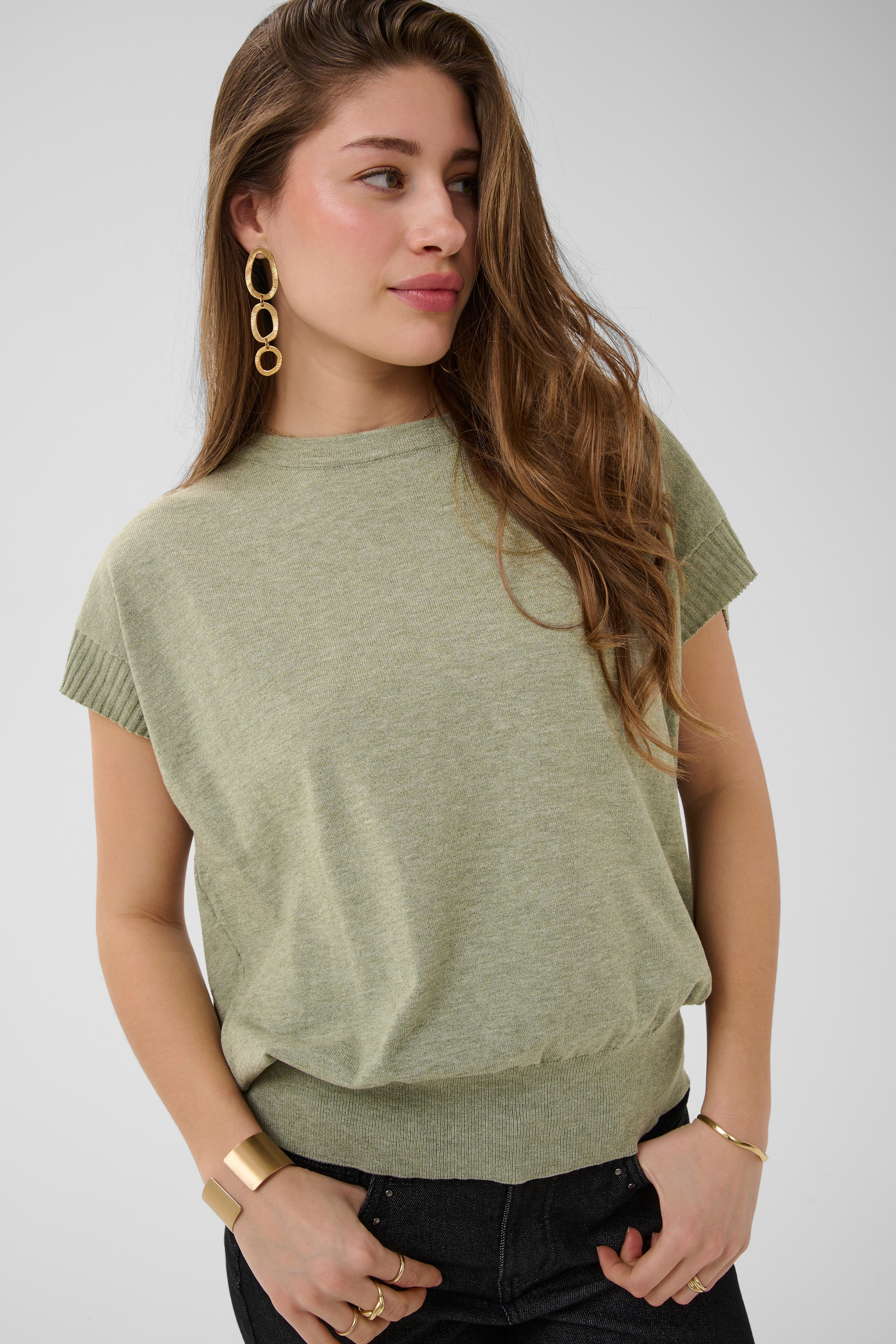 Cream Dela Knit Slipover Mulled Basil Melange - 4