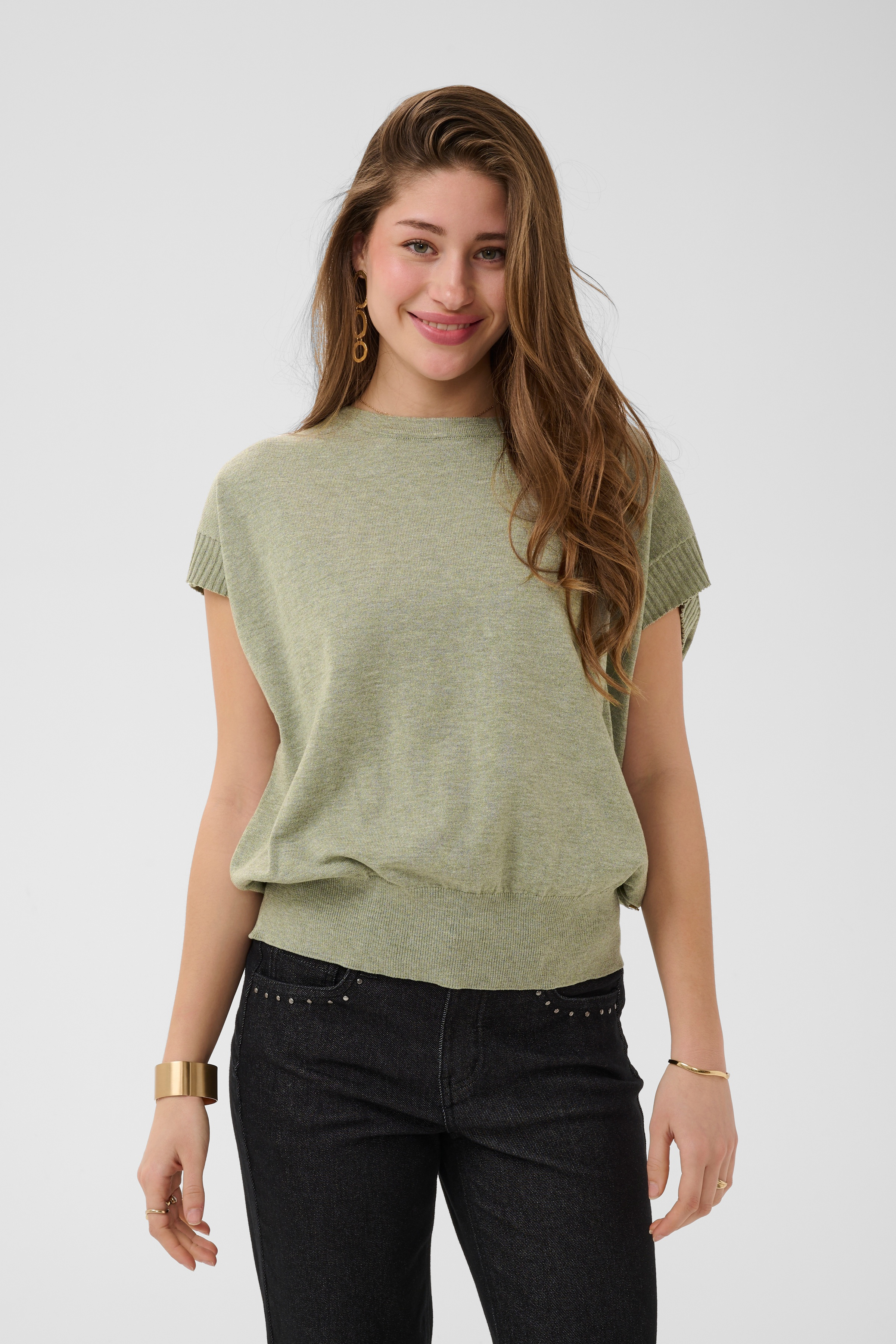 Cream Dela Knit Slipover Mulled Basil Melange