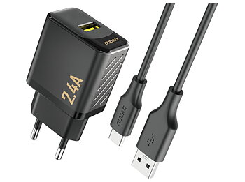 Dudao A23TEU Adapter 12Watt 1xUSB-A (1m USB-A to USB-C cable included) Sort