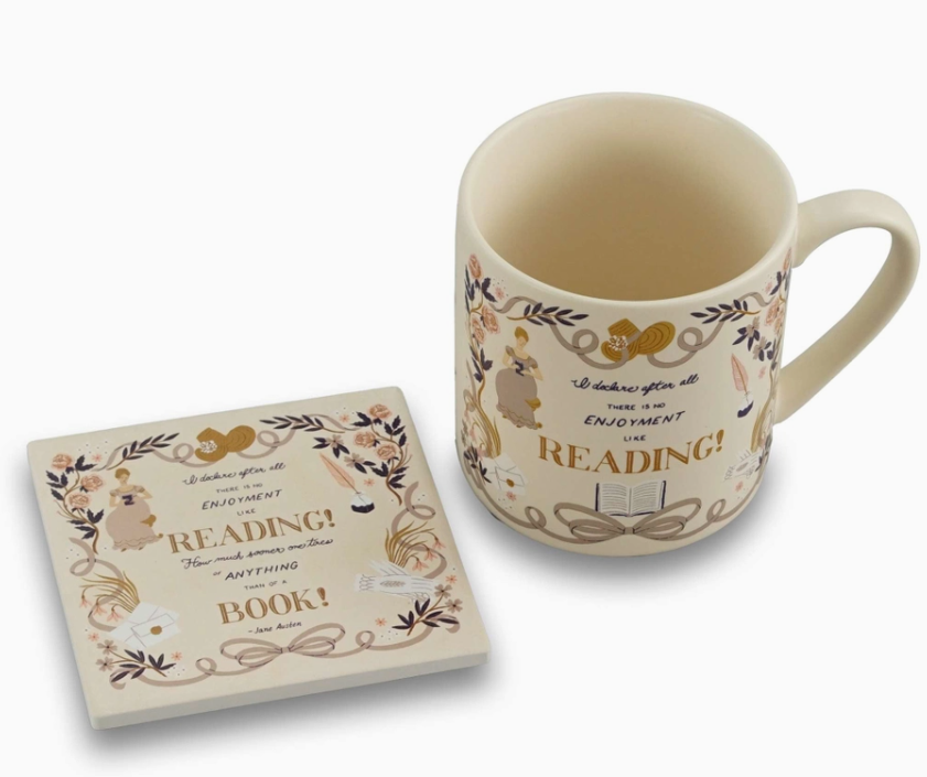 Pulteney Press : Jane Austen "I Declare After All there is no Enjoyment Like Reading"   - Mugg/Glasunderlägg i keramik