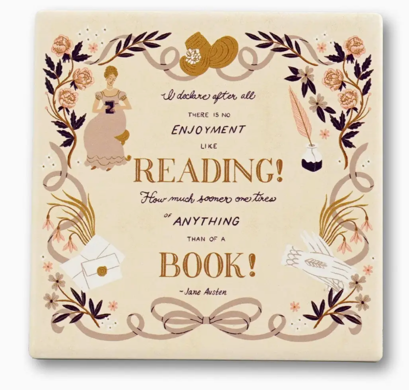Pulteney Press : Jane Austen "There is no Enjoyment like Reading"   - Mugg/Glasunderlägg i keramik