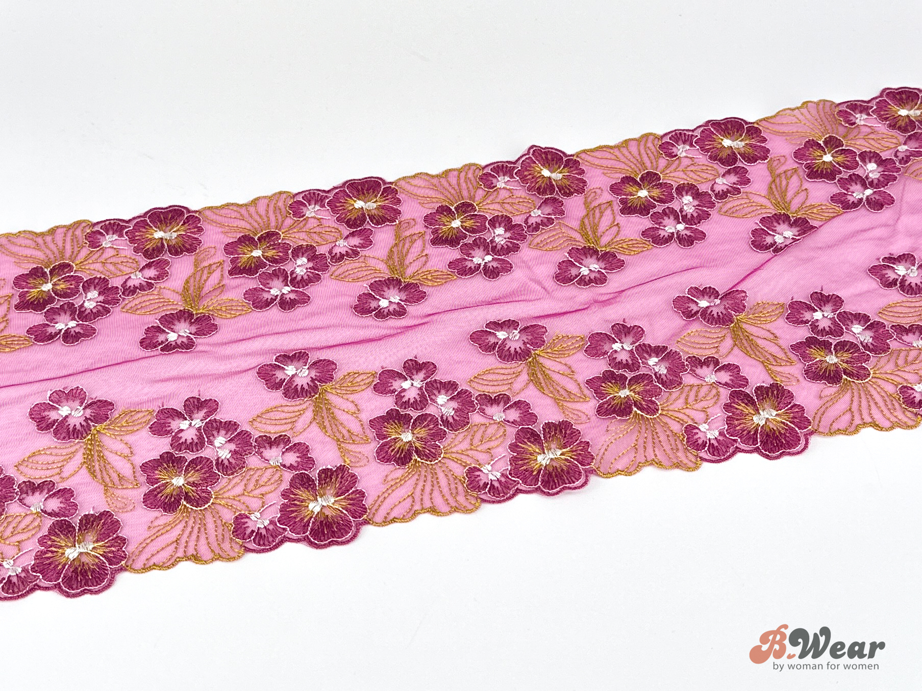 Cherry-colored, non-stretch tulle lace - 2