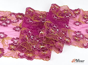 Cherry-colored, non-stretch tulle lace