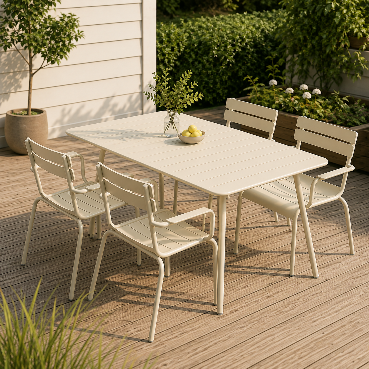 Luxembourg Set 4 karstolar + bord 165x100 cm (Latte beige) - i lager - fermob - 3