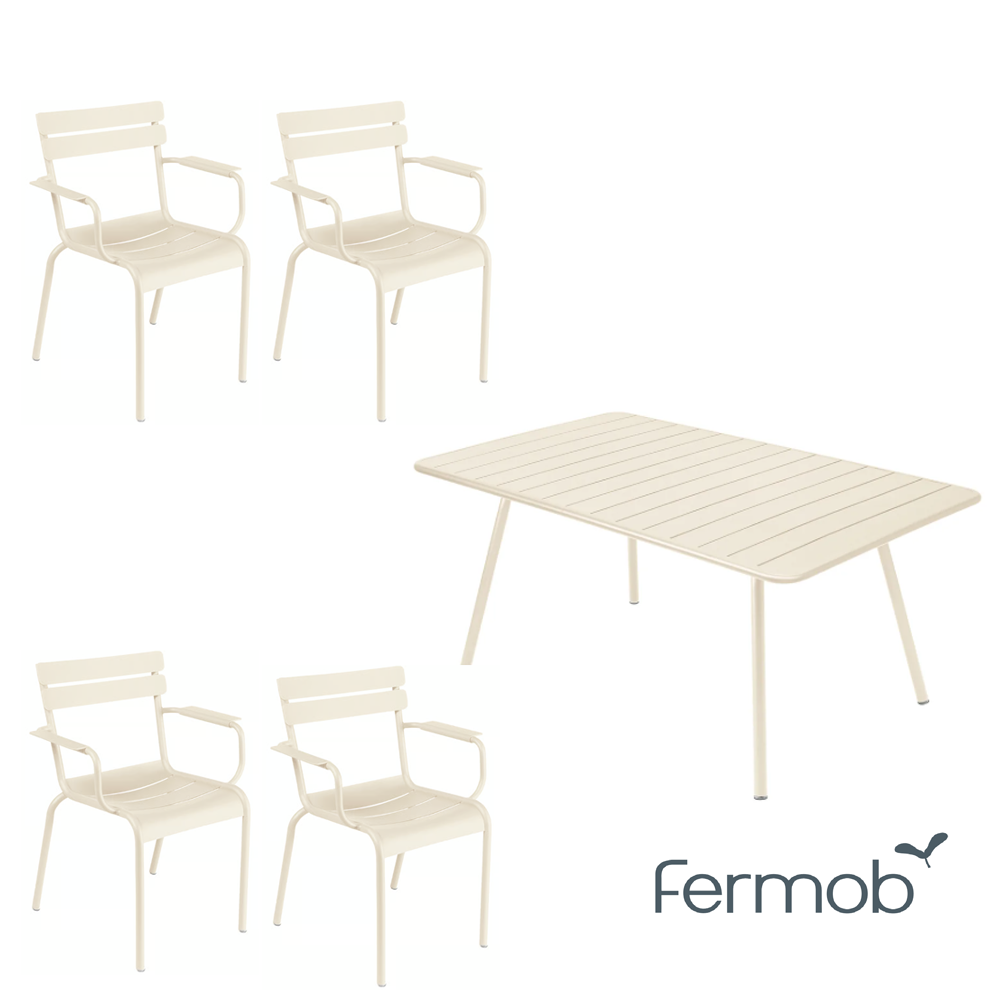 Luxembourg Set 4 karstolar + bord 165x100 cm (Latte beige) - i lager - fermob
