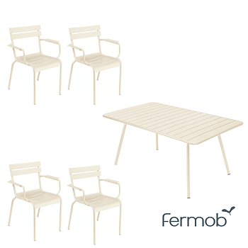 Luxembourg Set 4 armchairs + table 165x100 cm (latte beige) - In stock - fermob