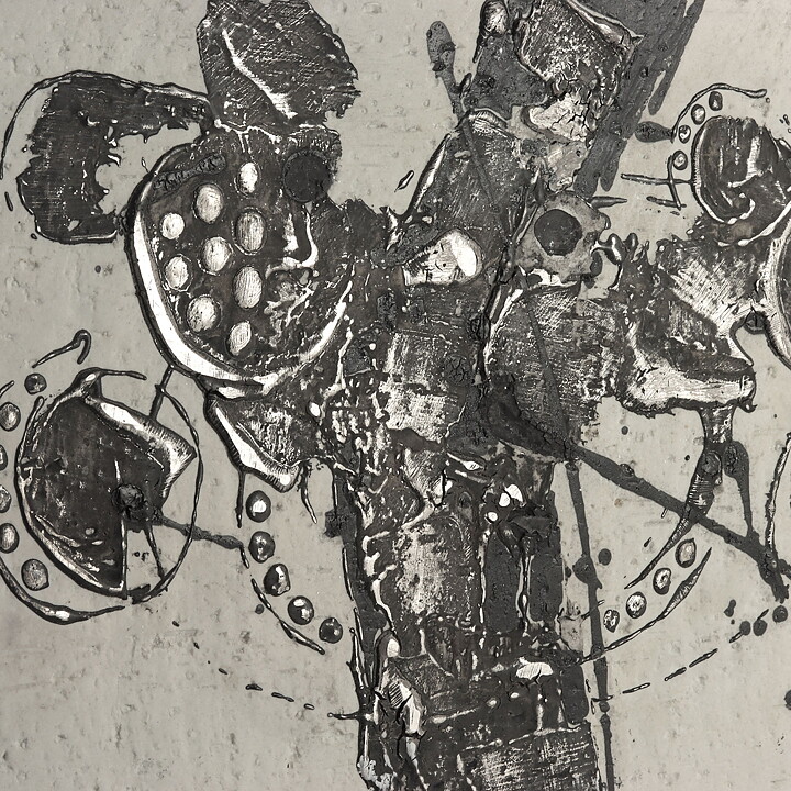 Börje Skohg (1970s) Unique Wall Plaque with Abstract Silver Paste Decor 36 cm