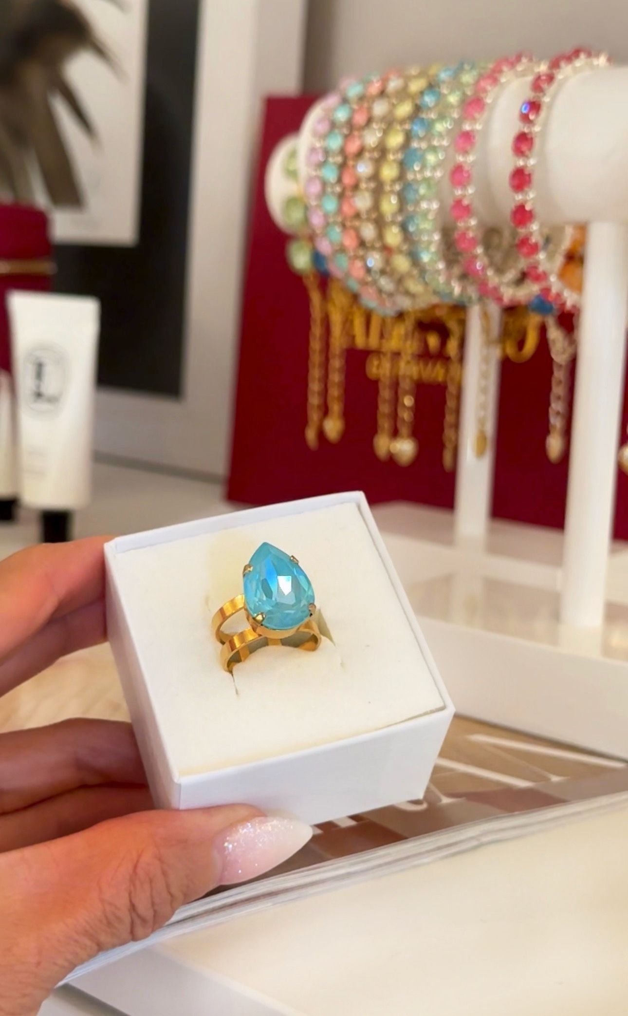 Ring Khloe Double Band Drop Paradise Blue Lux Gold