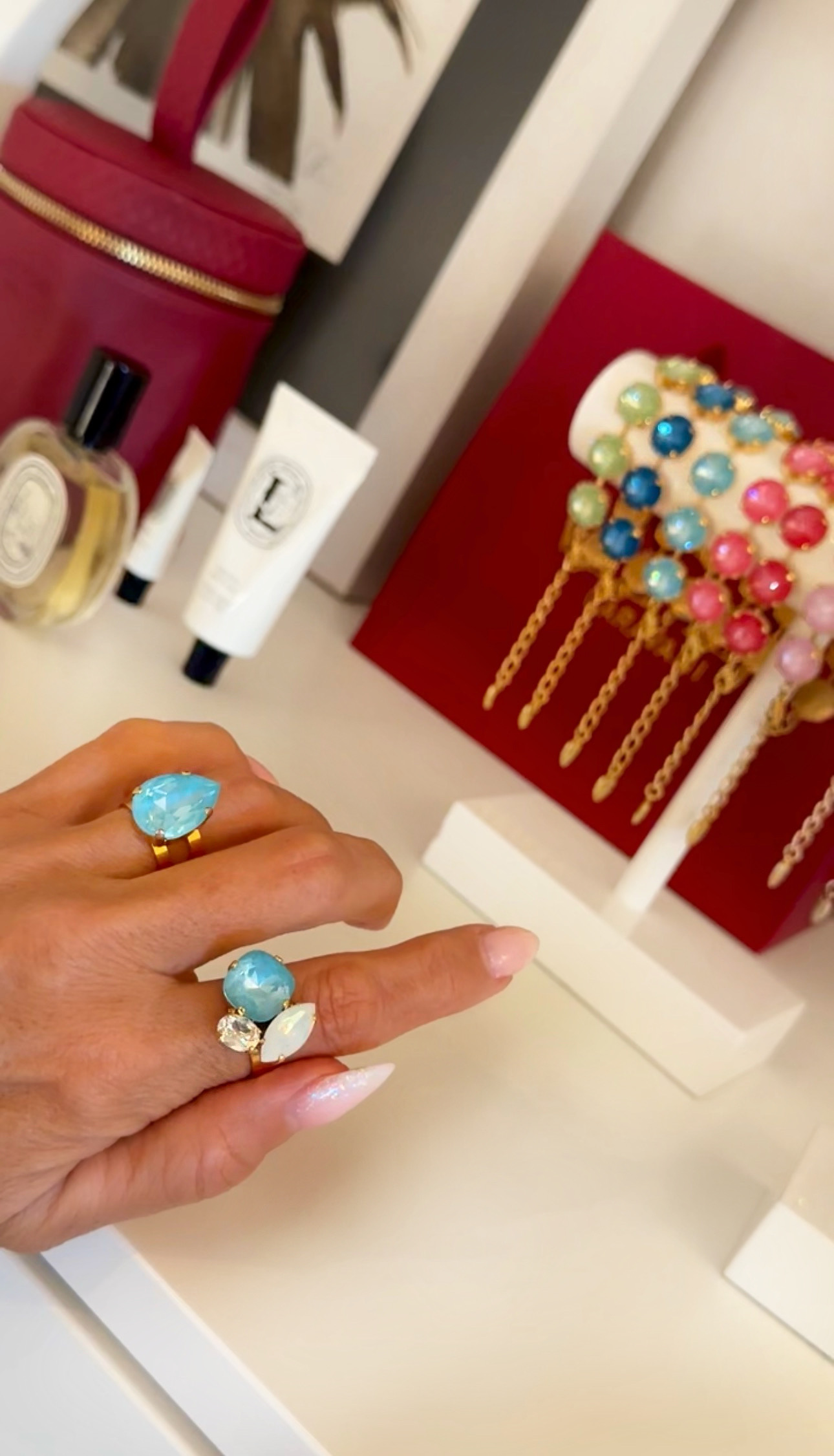Ring Khloe Double Band Drop Paradise Blue Lux Gold - 2