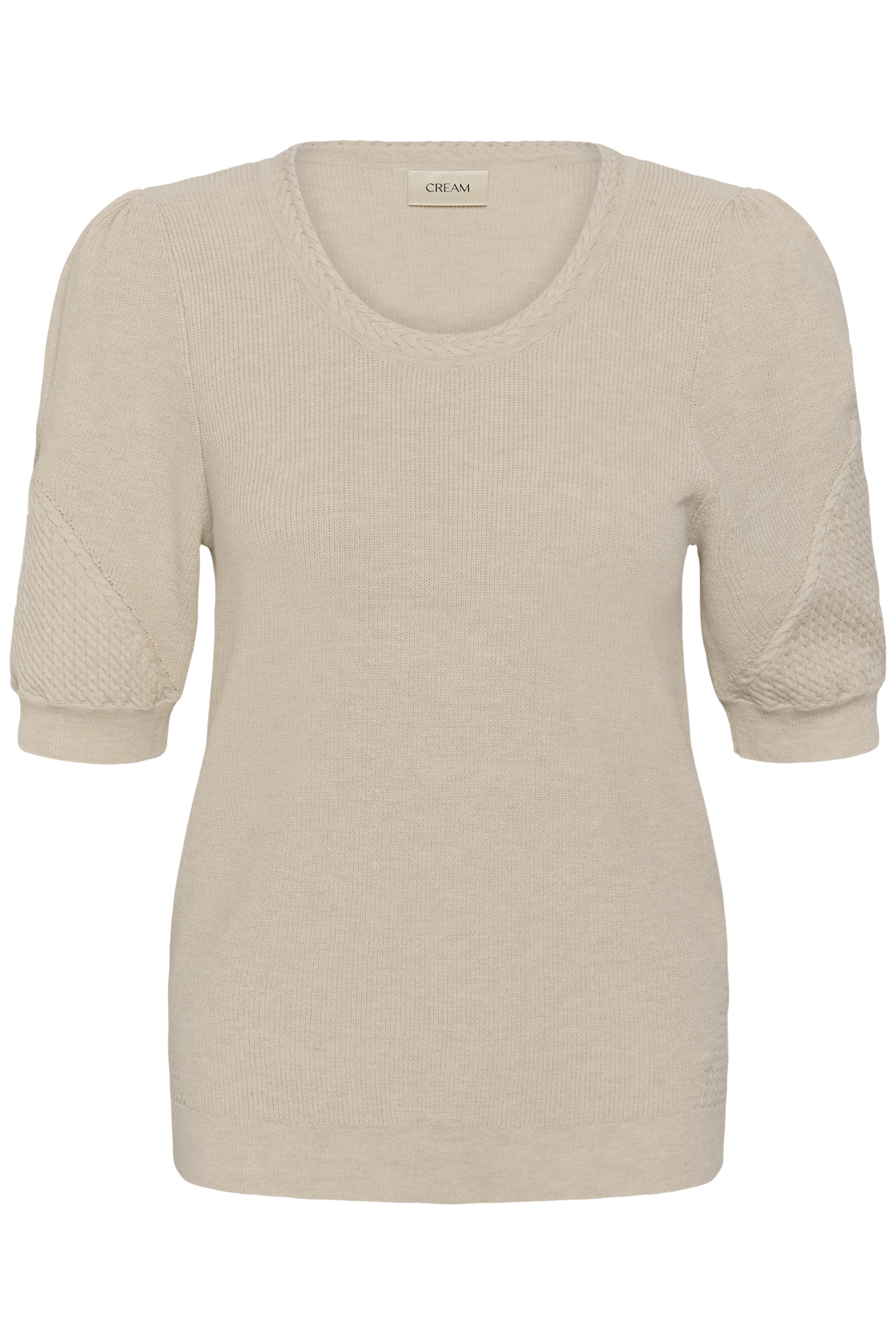 Cream Dela SS Knit Blouse Oat Melange