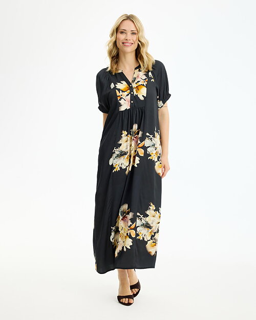 Klänning Linse blommig svart/sand/gul - 4