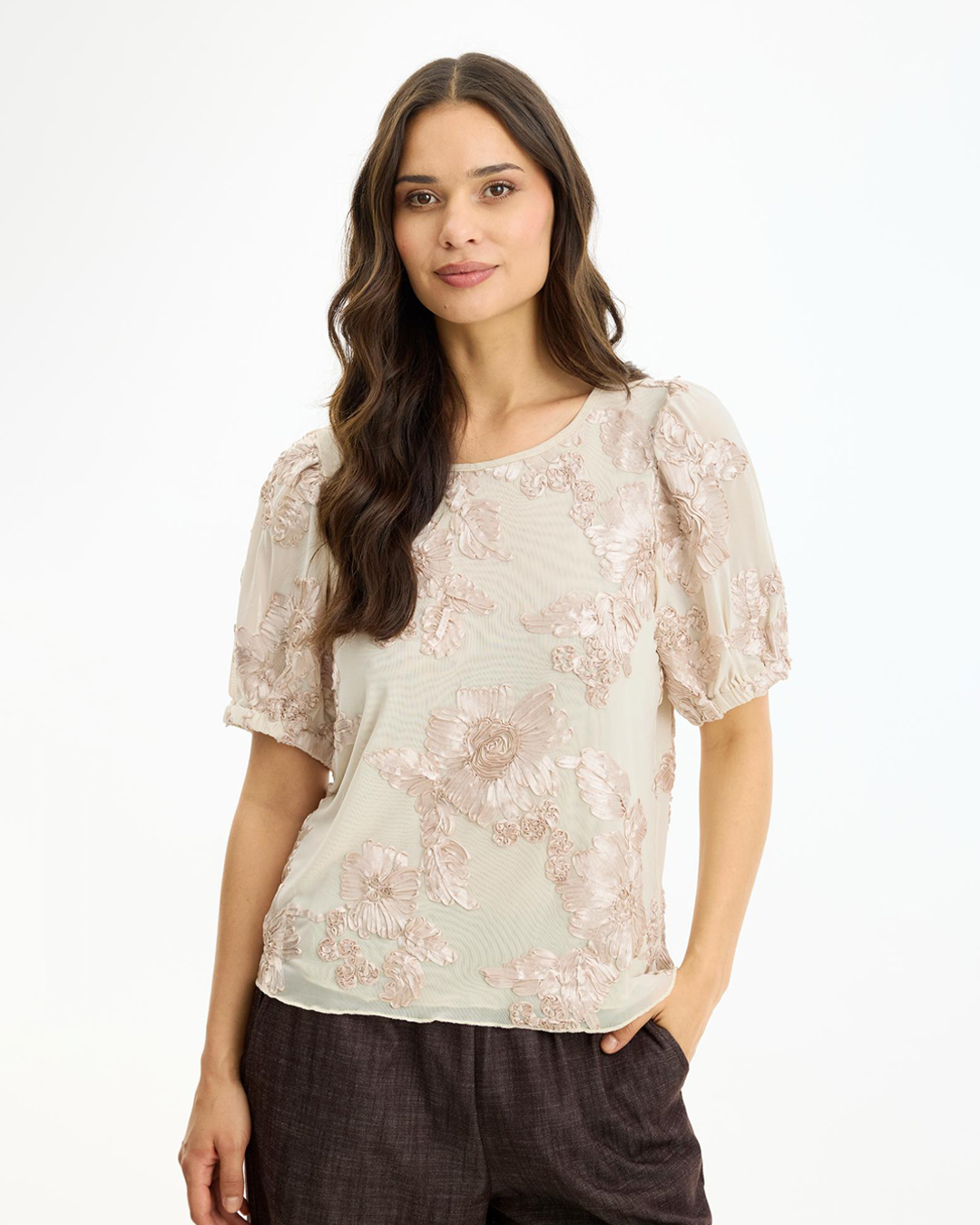 Blus Cadeau blommig champagne-beige
