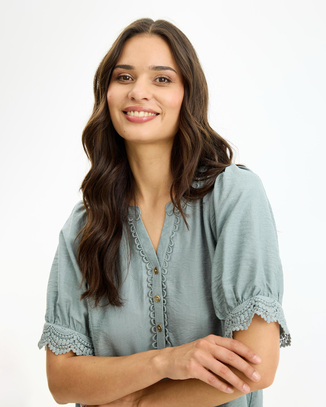 Blus Bianca virkad ärm blågrön - 3