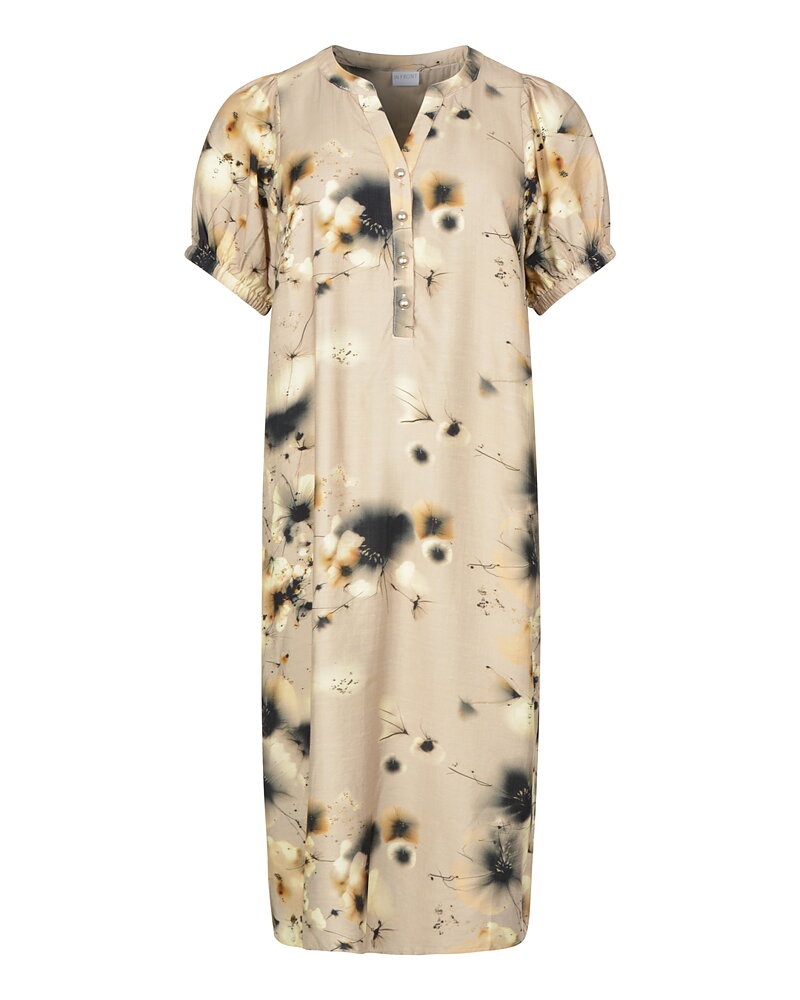 Klänning Synne rak v-ringad blommig beige