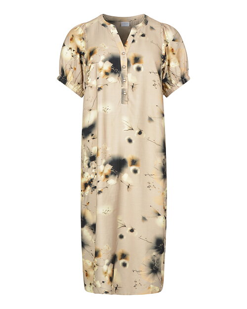 Klänning Synne rak v-ringad blommig beige