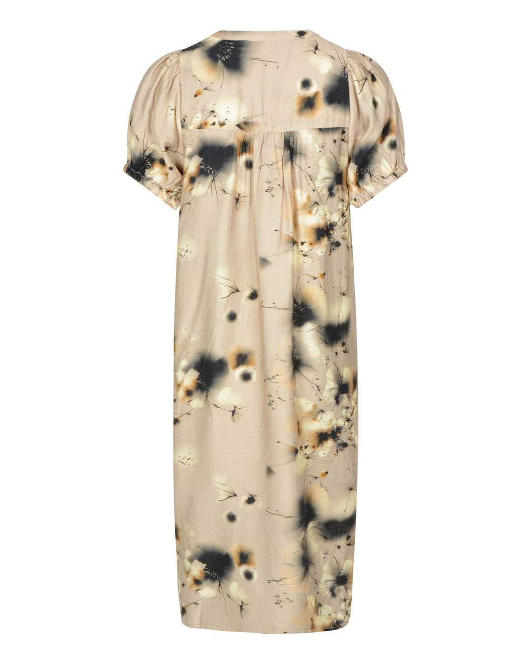 Klänning Synne rak v-ringad blommig beige - 2