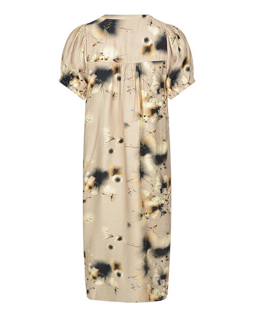 Klänning Synne rak v-ringad blommig beige - 2