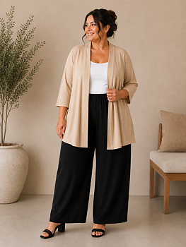 Cardigan med lång ärm, beige 