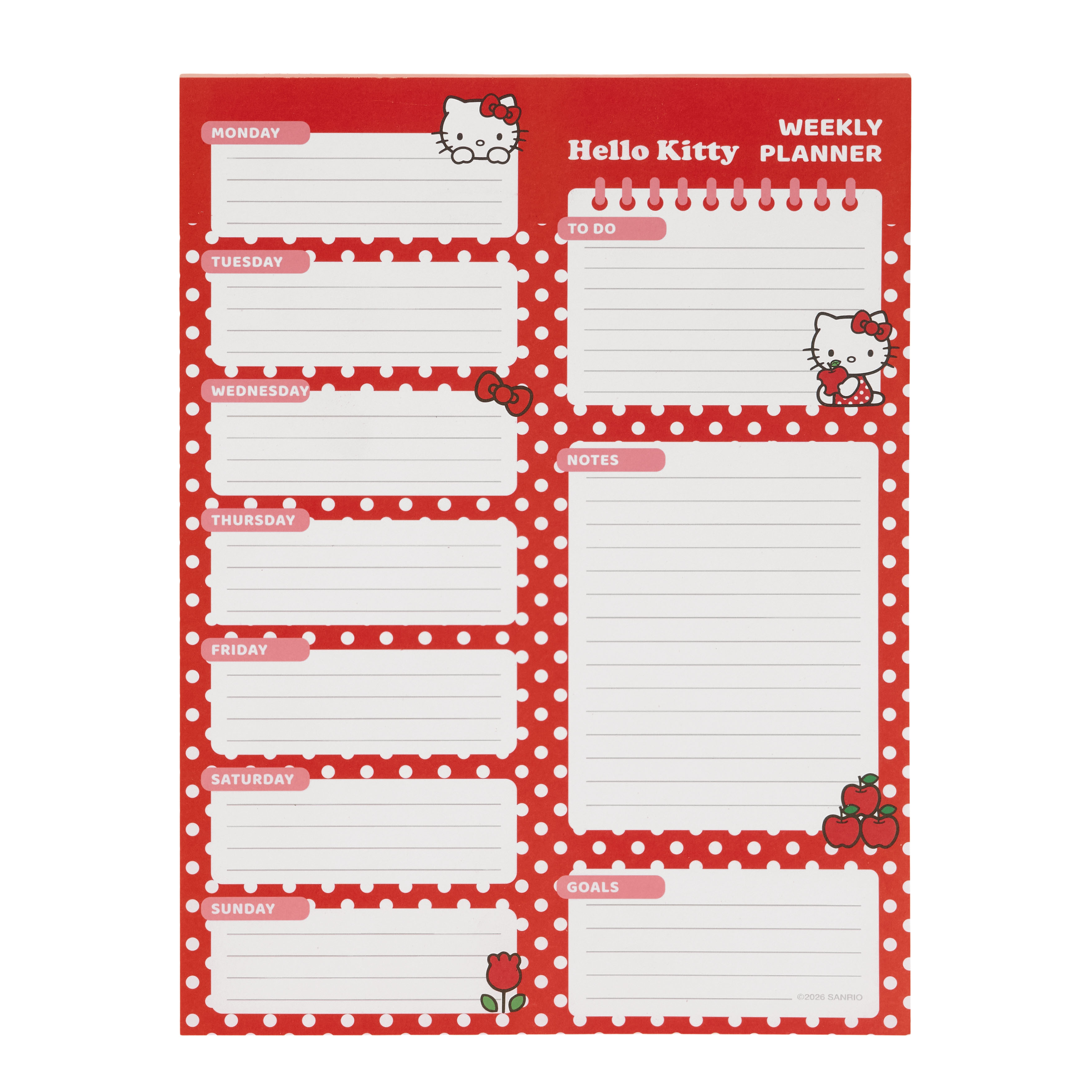 Hello Kitty Veckoplanerare Röd & Vit – Kawaii Sanrio 190 x 255 mm