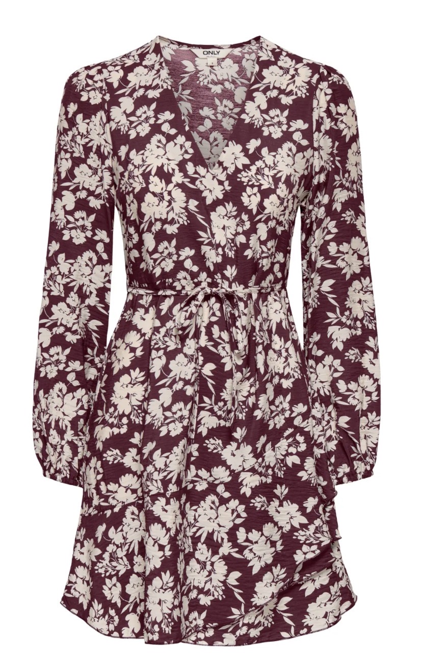 Only Miriam Stryla L/S  Short Belt Dress WVN Fig/Sunset flo