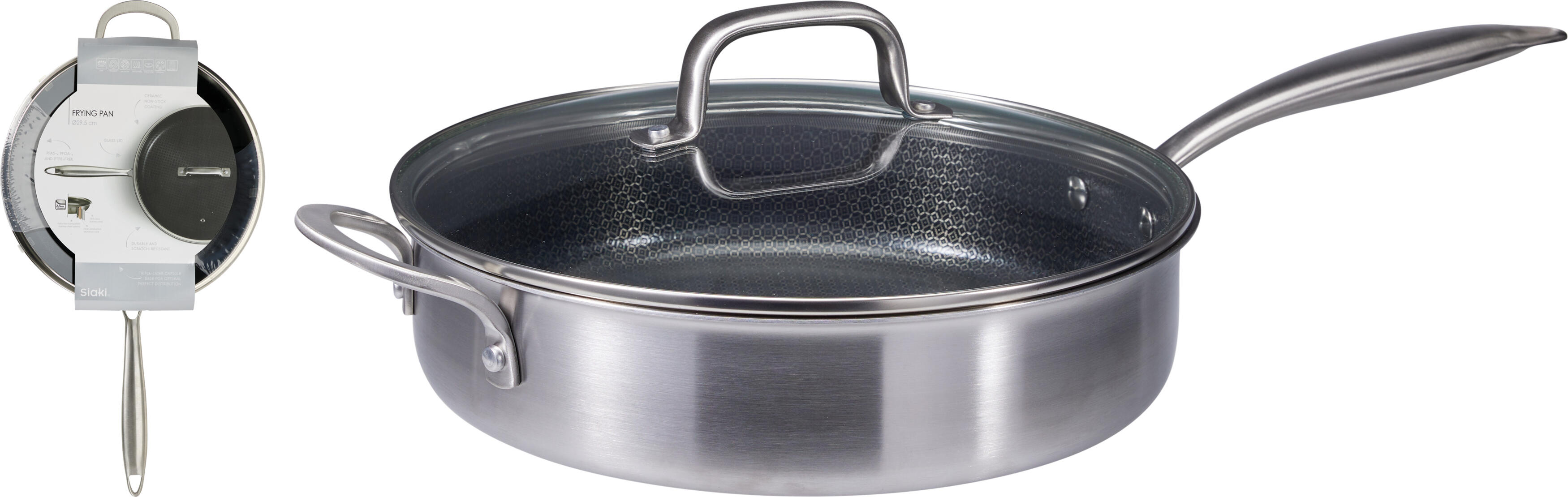 Stekpanna med glaslock dia29,5cm