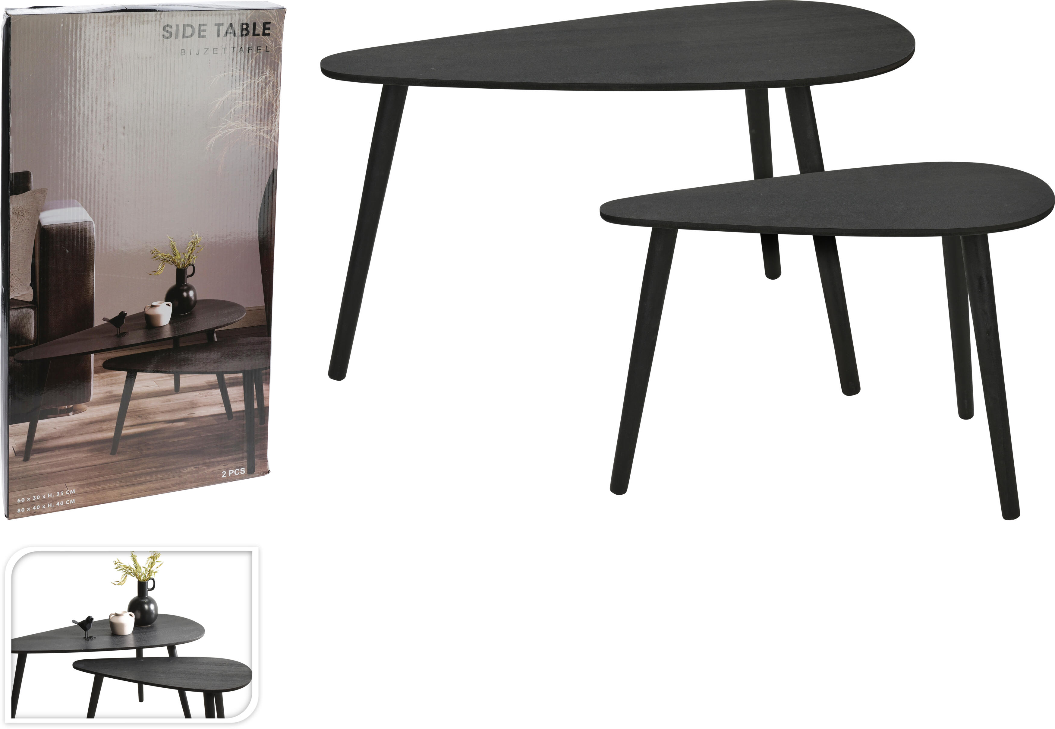 Sidobord 2-pack svart