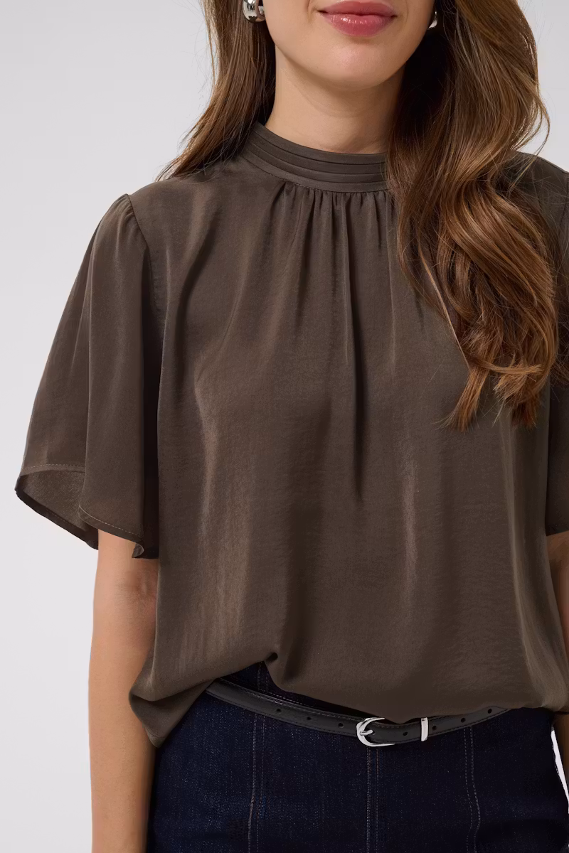 Saint Tropez Aileen Flared Blouse Chocolate Brown - 6