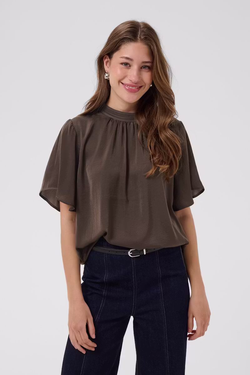 Saint Tropez Aileen Flared Blouse Chocolate Brown