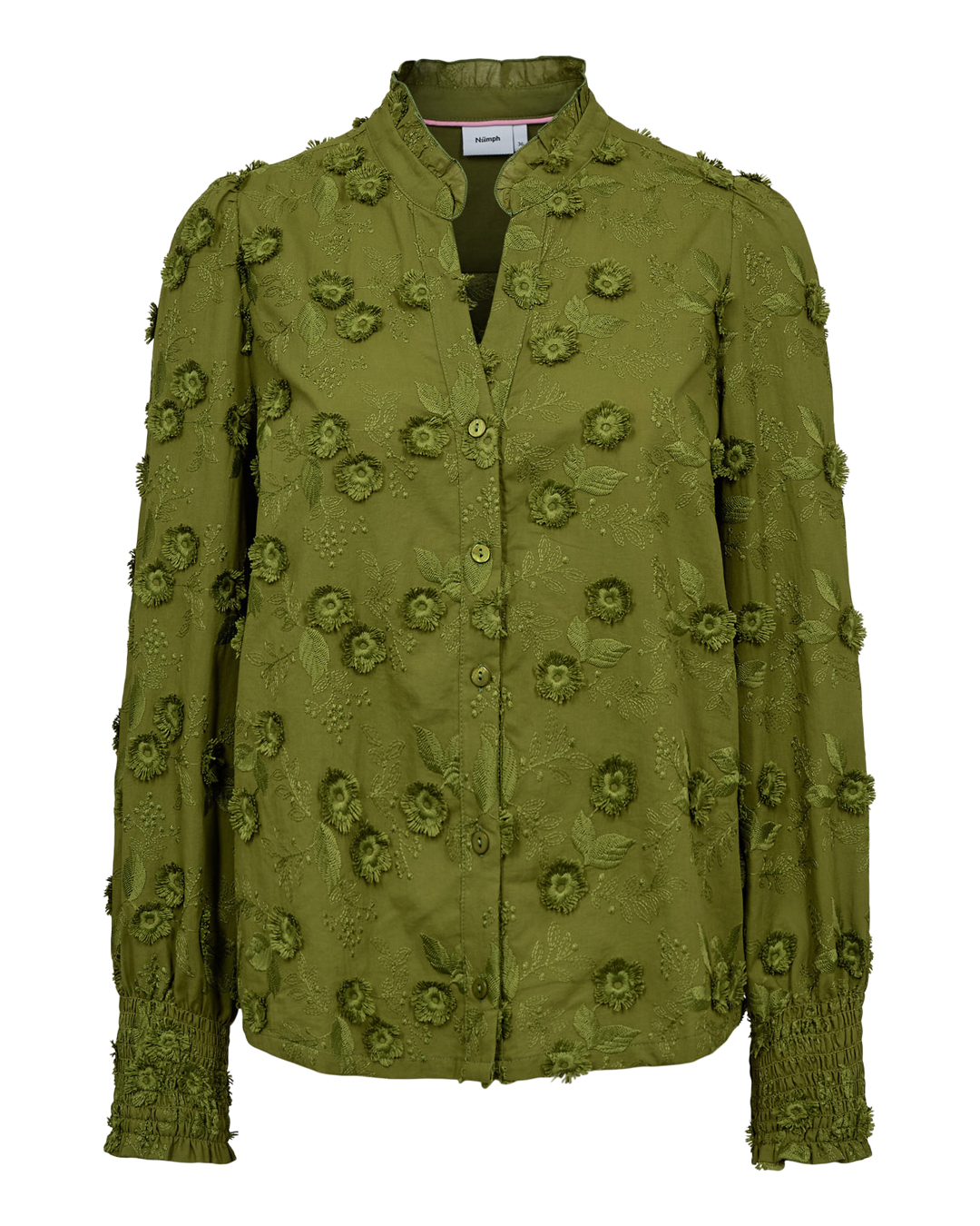 Blus Lenea broderade blommor grön
