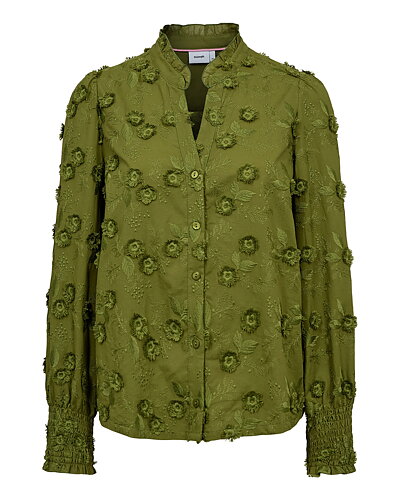 Blus Lenea broderade blommor grön
