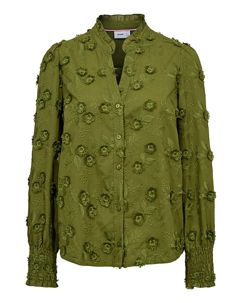 Blus Lenea broderade blommor grön