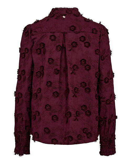 Blus Lenea broderade blommor vinröd - 7