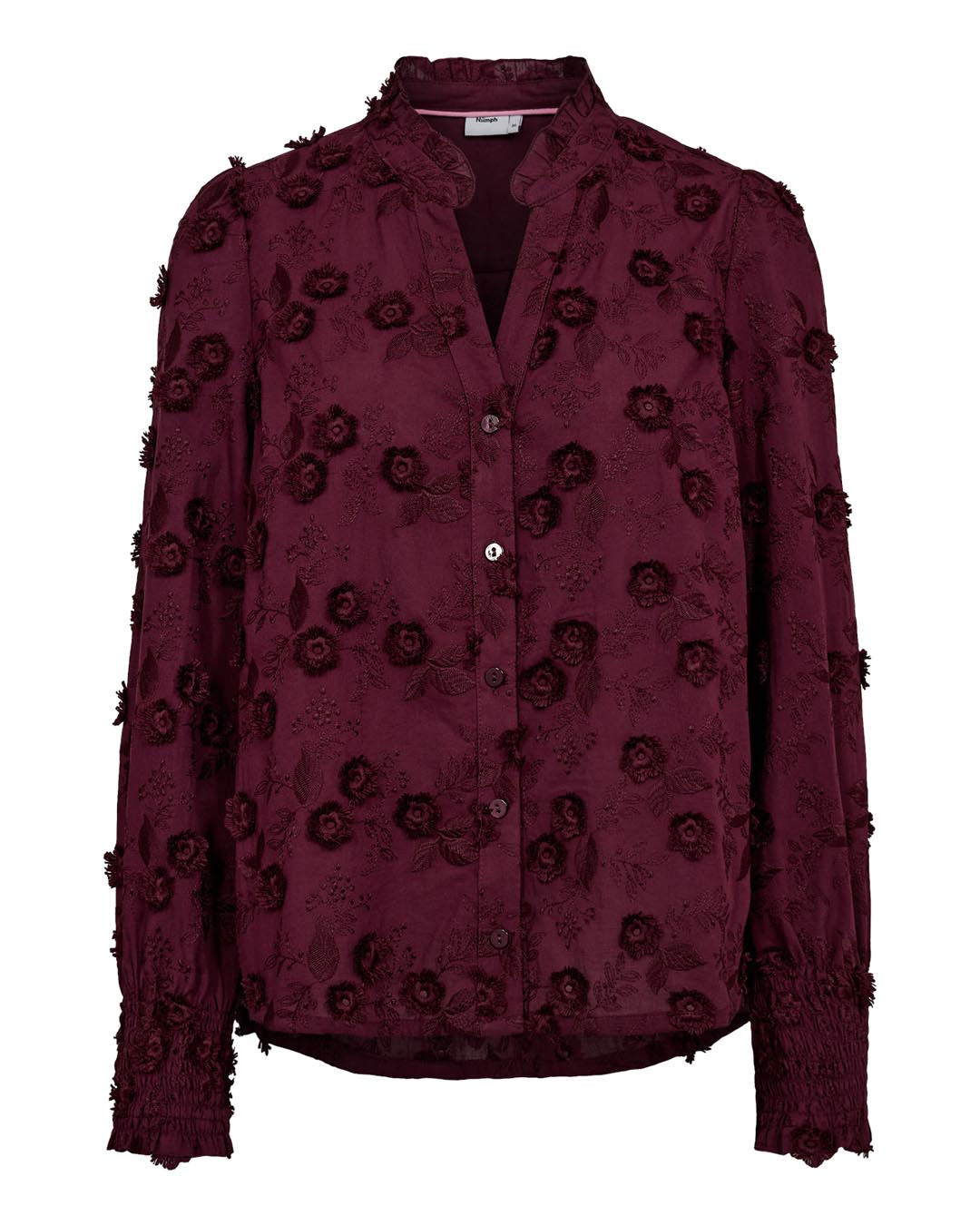 Blus Lenea broderade blommor vinröd - 6