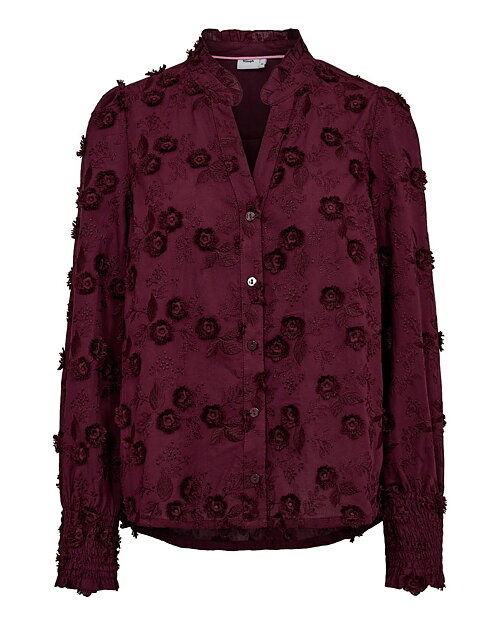 Blus Lenea broderade blommor vinröd - 6