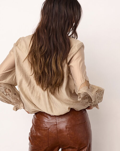 Blus Delin spetsdetaljer ärm beige - 2